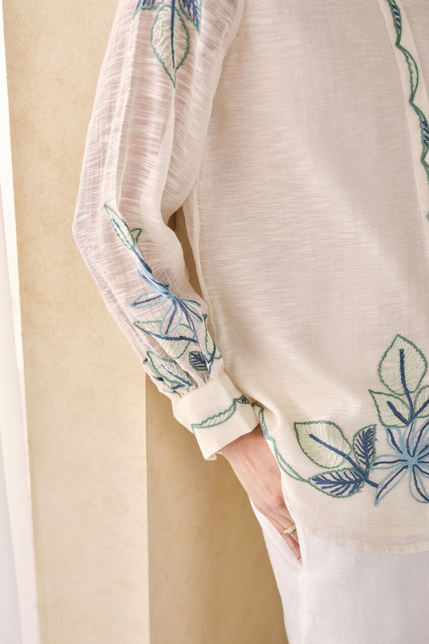 Ebonique Hand-embroidered SEWA Mul Top - Ivory, Ivory, image 7
